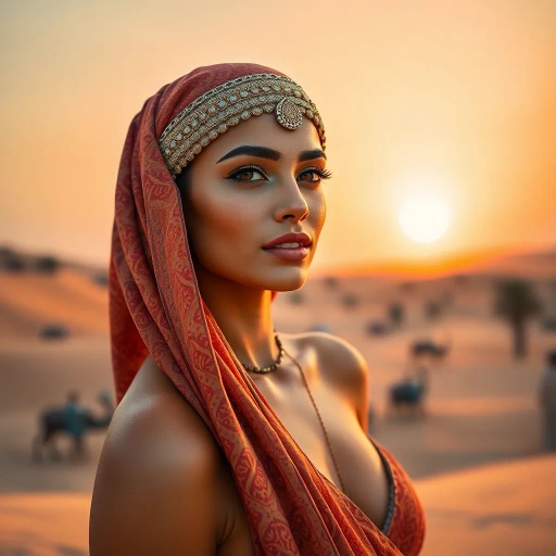 Arab beauty, captivating allure, modern elegance, Henri Matisse-inspired, desert oasis backdrop, golden hour lighting, vibrant colors, intricate patterns, delicate textures, sun-kissed skin, exotic allure, cultural richness, flowing lines, sensual movement, warm tones, harmonious composition, romantic ambiance, visual poetry, timeless grace, enchanting aura, captivating portraits, seductive composition, ethereal mood, desert mirage, exotic elegance, Arabic cultural motifs, visual poetry, alluring ambiance, artistic expression, imaginative display, cultural motifs, desert vitality, artistic flair