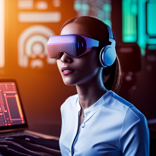 AI-powered coding assistants, neon lights, futuristic cities, holographic screens, robotic programmers, cybernetic enhancement, data visualization, virtual reality, machine learning algorithms, advanced programming languages, augmented reality, encrypted communication, hacktivists, complex coding puzzles, dystopian societies