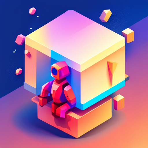 cute bot, geometric shapes, vector art, polygonal design, digital sculpting, isometric view, vibrant colors, playful composition