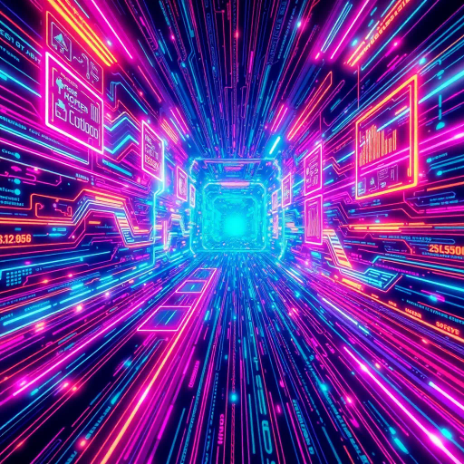 futuristic interface, vibrant neon colors, complex algorithms, dynamic flow, sci-fi elements, intricate patterns, cyberspace aesthetics, digital innovation, advanced technology, data streams, electric hues, glowing holograms, sleek design, immersive visuals, cutting-edge, virtual reality, luminous, abstract representation, technological edge, contemporary digital art