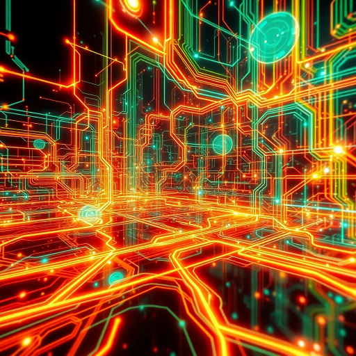 futuristic networks, abstract complexity, interconnected systems, technological innovation, glowing circuits, cybernetic patterns, high-tech landscapes, vivid neon colors, Franz Ackermann influence, dynamic composition, sleek design, digital textures, immersive space, bold contrasts, light reflections, infinite loops, advanced algorithms, speculative imagery, modern digital era, conceptual framework, layers of information, vibrant energy, tech-inspired geometry, multifaceted dimensions, contemporary visual narrative