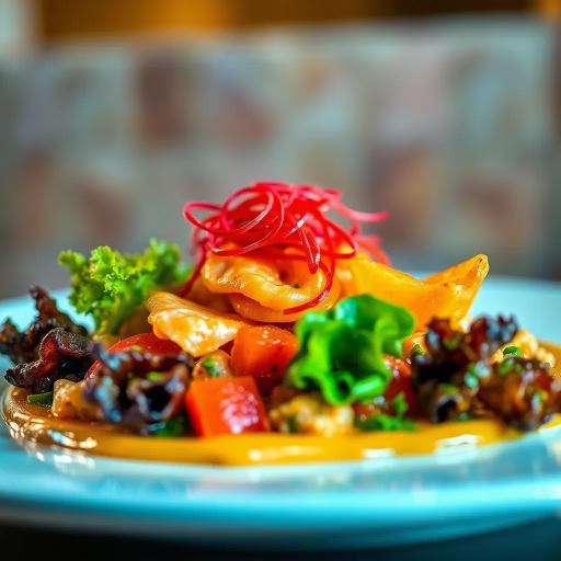 hyper-realistic, culinary artistry, vibrant color palette, exquisite detail, natural lighting, gourmet presentation, intricate textures, lush ingredients, culinary elegance, food styling, tantalizing composition, gastronomic delicacy, modern cuisine, masterful technique, elevated presentation, emotive flavors, rich tones, sensory appeal, visual feast, contemporary realism, nuanced lighting, exquisite craftsmanship, culinary imagination, sumptuous dish, dining experience