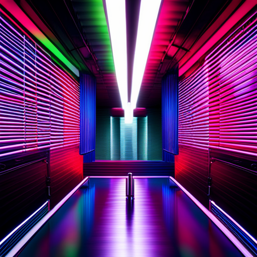 Glitch art, neon lights, cybernetic implants, reflective surfaces, distorted reality, futuristic technology, digital manipulation, metallic accents, edgy rebellion