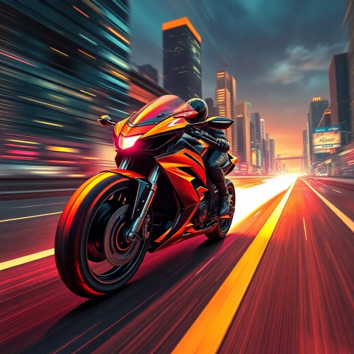 dynamic composition, inspired by Syd Mead, futuristic motorcycle design, sleek and angular lines, vibrant neon colors, urban landscape, motion blur, cyberpunk aesthetics, high-speed pursuit, twilight setting, dramatic lighting, glossy textures, technotropolis, retro-futurism, kinetic energy, metallic sheen, perspective distortion, adrenaline-fueled atmosphere, pop culture influences, high contrast, cutting-edge technology, stylized vector art