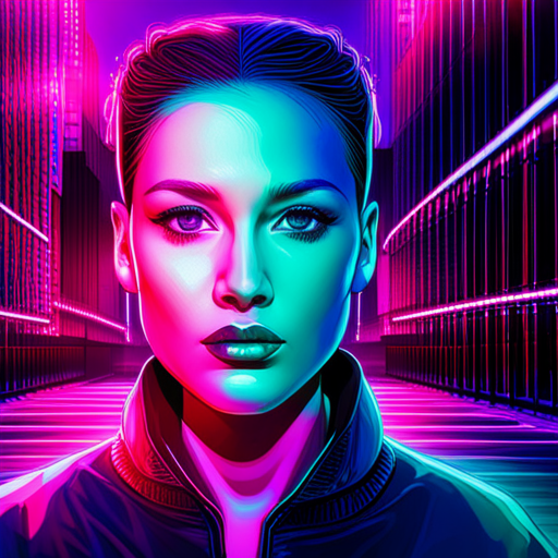 glitch art, neon lights, cyberpunk, post-apocalyptic, futuristic, biomechanical, rave culture, industrial chic, metallic accents, synthetic materials, reflection, UV protection, edgy