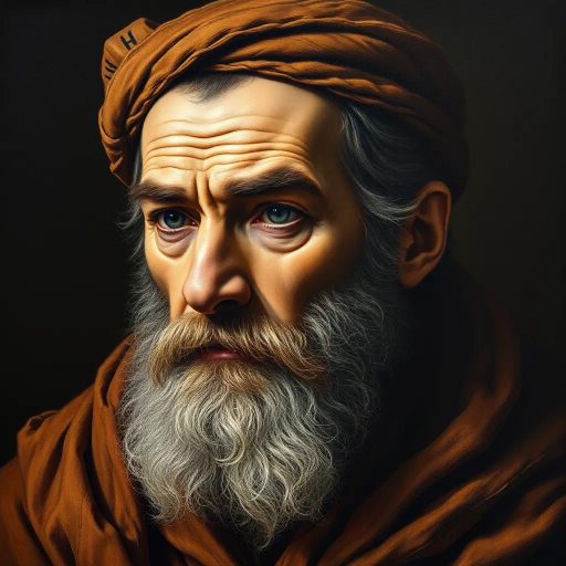 ancient philosopher, rugged features, wisdom of the ages, Leonardo da Vinci influence, chiaroscuro lighting, renaissance era, dynamic composition, earth tones, oil paint texture, detailed brushwork, contemplative mood, thoughtful gaze, historical attire, cultural richness, stoic expression, intricate details, symbolic elements, classical proportions, timeless essence