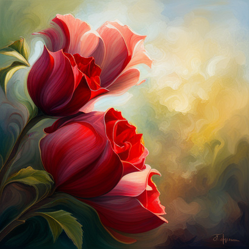 Delicate, Petals, Thorns, Emotional Symbolism, Warm Lighting, Chiaroscuro, Impressionism, Fragility, Beauty, Red, Life Cycle, Nature, Art Nouveau