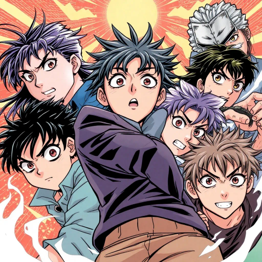 dynamic characters, intricate storylines, vibrant colors, expressive eyes, Japanese influence, manga artists like Rumiko Takahashi, bold lines, dramatic angles, emotional depth, intricate backgrounds, storytelling, cultural motifs, fantasy elements, youthful energy, cel shading, high contrast, action-packed scenes, panel composition, movement and motion, contemporary setting, exploration of themes, character development, symbolic imagery, dialogue-driven, rich textures