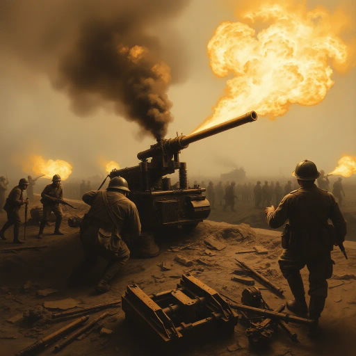 World War I, flamethrower, historical warfare, dramatic intensity, smoke and fire, industrial revolution, soldiers in trenches, battle realism, contrasting shadows, sepia tones, textured brushstrokes, gritty atmosphere, chaotic movement, fear and valor, John Singer Sargent, wartime innovation, mechanical details, surreal fire patterns, somber mood, historical accuracy, elaborate detailing, dynamic flames, vintage military gear, trench warfare scene, powerful emotions, strategic defense, impact of technology