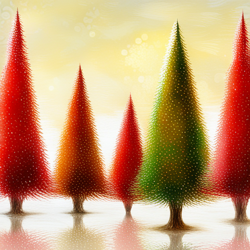 four Christmas tree, white background textured canva, oil vintage