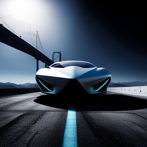 futuristic design, high-tech science fiction, sleek, aerodynamic, AI-controlled, carbon-fiber components, asymmetrical shapes, holographic accents, neon-lit, levitating, dynamic, chrome-plated, jet-inspired, transparent, modular, fast movement