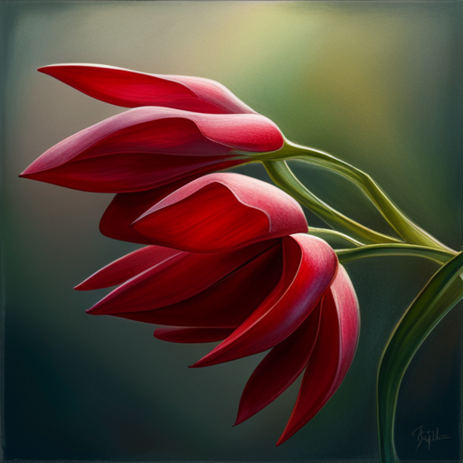 red petals, thorns, fragility, impressionism, chiaroscuro, emotional symbolism, still-life, warm lighting, life cycle, art nouveau