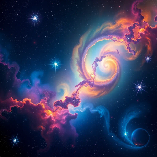 cosmic expanse, starry void, celestial bodies, nebula clouds, Hubble telescope imagery, luminescent galaxies, swirling energies, ethereal light, astral phenomena, infinite universe, Carl Sagan inspiration, dreamy stardust, vibrant cosmic palette, kaleidoscope of colors, constellations, cosmic wonder, interstellar exploration, radiant bursts, space-time continuum, cosmic tranquility, expansive horizons, visionary science fiction, celestial patterns, mysterious depths, cosmic harmony, stellar artistry, Vincent van Gogh influence, surrealistic dreamscape, vibrant colors, chiaroscuro lighting, ethereal beauty, infinite scale, swirling galaxies, star clusters, cosmic dust, deep space mystery, futuristic elegance, awe-inspiring vision, cosmic perspective, endless vastness, universe exploration