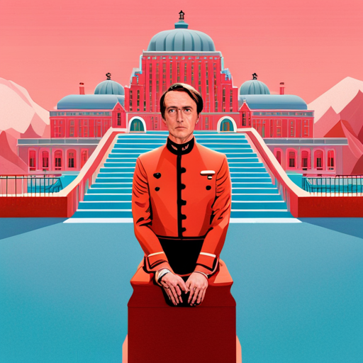 Futuristic technology collides with Wes Anderson's signature symmetrical framing and vibrant color palettes to create a whimsical yet unsettling world of artificial intelligence. References to 'The Grand Budapest Hotel,' retro-futuristic designs, minimalistic architecture, saturated hues, uncanny valley, flawless symmetry, machine learning, and existential themes are sprinkled throughout the composition.