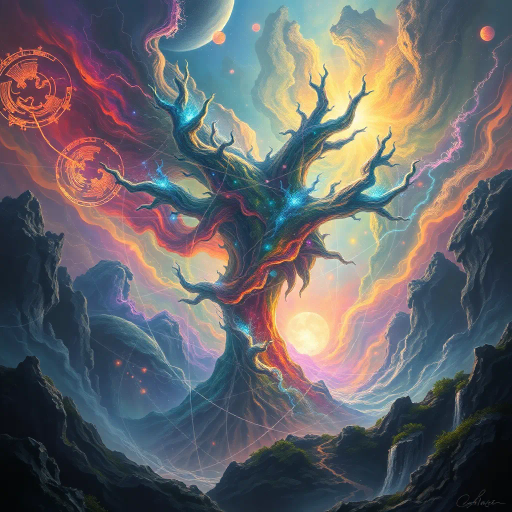 creative genesis, dynamic creation, conceptual birth, vibrant energy, genesis imagery, ethereal light, intricate ecosystems, surreal landscapes, colors of emergence, ethereal glow, abstract formations, fluid dynamics, lush textures, imaginative world-building, cosmic influences, grand scale, metaphysical symbolism, parallel dimensions, temporal fluidity, artistic synthesis, avant-garde presentation, immersive experience