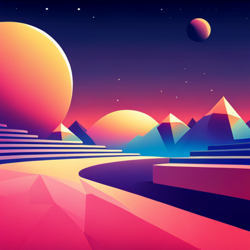 retro-futurism, abstract, vectors, geometric-shapes, bold-colors, 1980s-aesthetics, sci-fi, minimalism