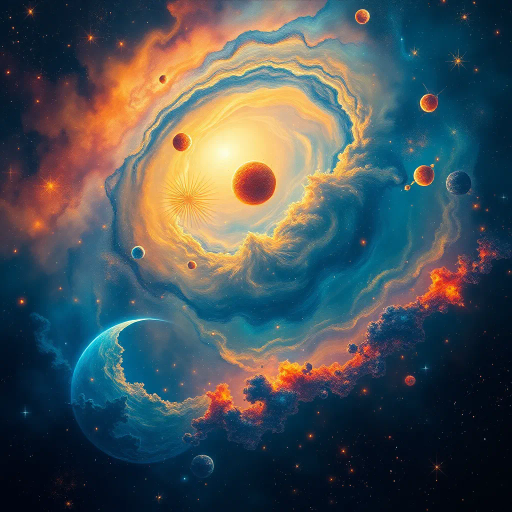 vast cosmos, celestial bodies, nebulae, Vincent van Gogh influence, surrealistic dreamscape, vibrant colors, luminescent, chiaroscuro lighting, ethereal beauty, infinite scale, swirling galaxies, star clusters, cosmic dust, deep space mystery, futuristic elegance, science fiction allure, awe-inspiring vision, cosmic perspective, endless vastness, universe exploration