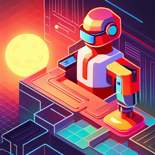 isometric, plastic, robotics, 1980s, neon, geometric shapes, bot, sunglasses, white background