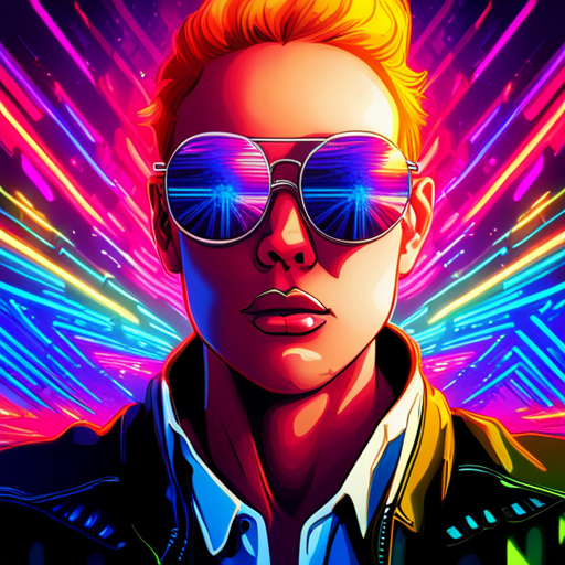 glitch art, cyberpunk dystopian rave culture, augmented reality fusion, biomechanical synthetic materials, retrofuturistic Burning Man sunglasses, post-apocalyptic neon lights distortion reflection electric edgy metallic accents futuristic