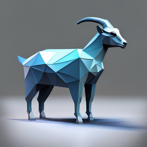 geometric shapes, polygons, 3D modeling, robotic, animal, goat, low detail, small scale, abstract, vector art