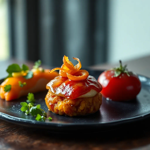 hyper-realistic, culinary artistry, still life, vibrant colors, succulent textures, food photography, gourmet presentation, chiaroscuro lighting, rich detail, natural composition, culinary textures, food stylization, glossy surfaces, nuanced hues, modern aesthetic, exquisite plating, artisanal craftsmanship, gourmet indulgence, food as art, visual feast, sumptuous presentation, high contrast, appetizing visual, culinary elegance