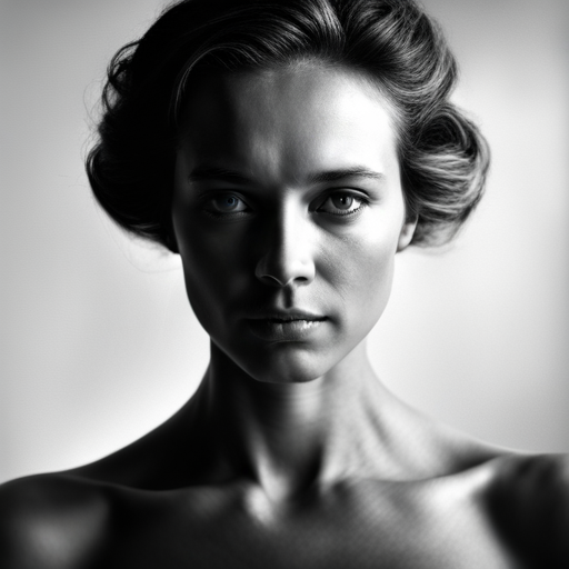 feminine strength, gracefulness, portrait, black and white, soft lighting, emotional expression, beauty, empowerment, contemporary, contrast, delicate features, monochrome, dramatic shadows, timeless elegance, fine art, highlights, composition, texture, simplicity