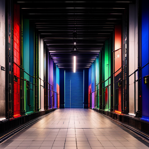 cyberpunk, neon lights, dystopian future, skyscrapers, underground society, futuristic technology, metallic textures, vibrant colors, dark alleys, advanced architecture, urban decay, digital graffiti, rebel hackers, neon signs, high-tech gadgets, underground tunnels