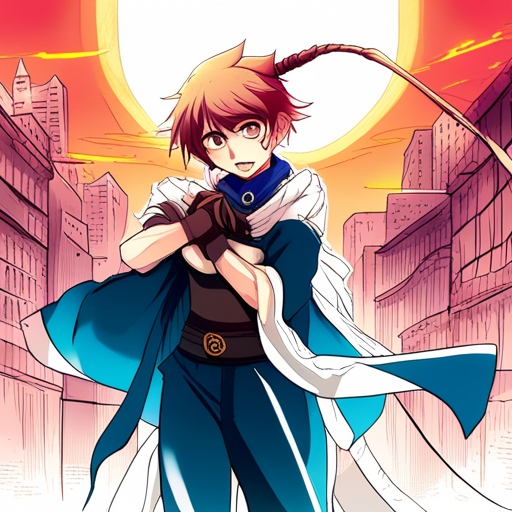 hand-drawn, vibrant colors, dynamic poses, exaggerated expressions, manga-inspired, Japanese animation, anime-style, anime characters, action-packed, fantasy themes, intricate backgrounds, detailed costumes, cultural references, emotional storytelling, iconic visual style