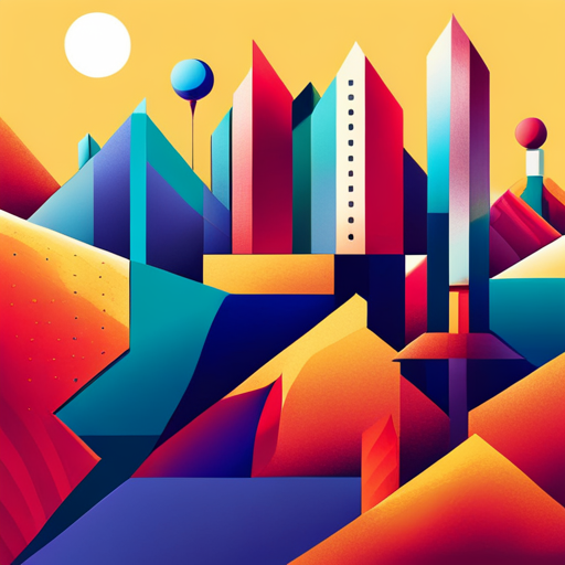 geometric shapes, abstract expressionism, retro-futurism, vector graphics, vibrant colors