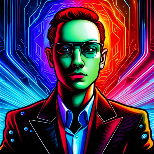 AI programming, singularity matrix, identity and consciousness limits, vivid colors, abstract shapes, cyberpunk, postmodernism