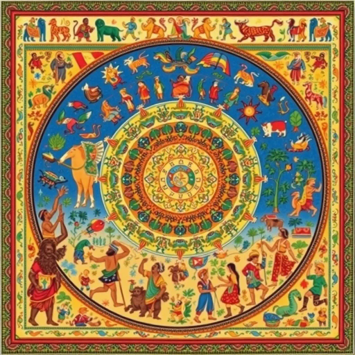 historical tapestry, diverse cultures, vivid colors, intricate patterns, human interactions, educational journey, storytelling, harmonious blend, diagrammatic structure, ancient wisdom, modern interpretation, cultural symphony, societal evolution, vibrant illustrations, narrative depth, symbolic motifs, historical narratives, artistic storytelling, enlightening exploration, cross-cultural influences, detailed textures, dynamic composition, immersive experience