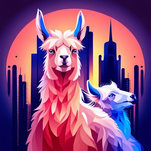 vector art, abstract composition, mechanical design, robotic llama, geometric forms, vibrant color palette