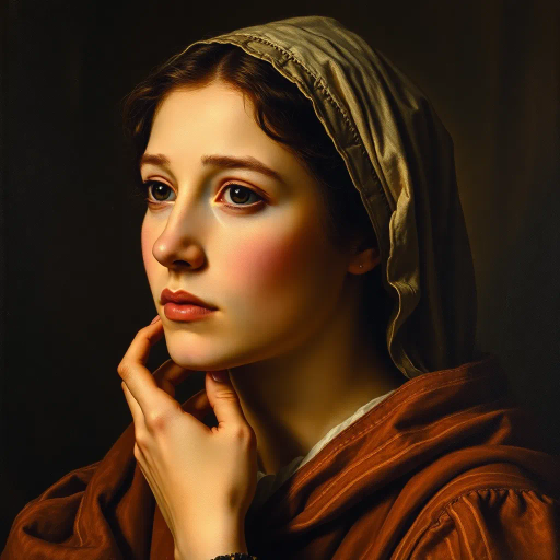 realistic representation, Hans Holbein, chiaroscuro lighting, Renaissance, nuanced composition, warm tones, detailed textures, oil on canvas, fine art photography, emotive expression, portraiture, cultural depth, intricate storytelling, historical context, vivid realism, timeless appeal, spatial awareness, natural elements, classical influences, delicate brushwork, authentic setting