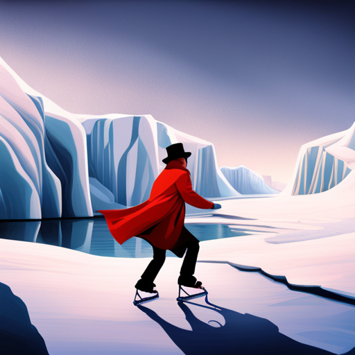 surrealism, winter, playful, sliding, Arctic animals, animation, looping, comedy, ice skating