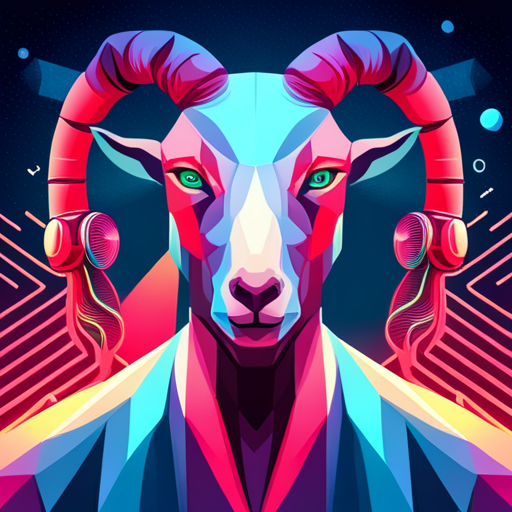 abstract, vector, goat, robot, futuristic, neon, glitch, surrealism, cyberpunk, geometric shapes, vivid colors