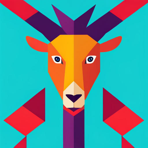 abstract art, vector graphics, goat, robot, surrealist, modern, geometric shapes, bright colors, symmetry, futuristic, mechanical, movement, energy, digital media, minimalism, expressionism