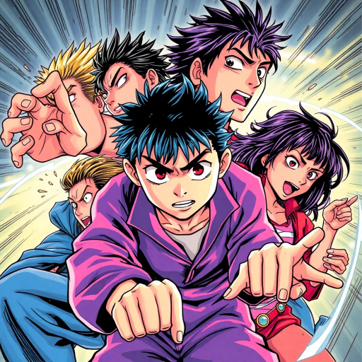 manga, vibrant colors, dynamic poses, detailed linework, expressive characters, dramatic lighting, Japanese influence, Shonen style, cell shading, youthful energy, panel composition, action sequences, storytelling, emotional depth, modern manga artists, cultural themes, imaginative worlds, bold outlines, captivating narrative