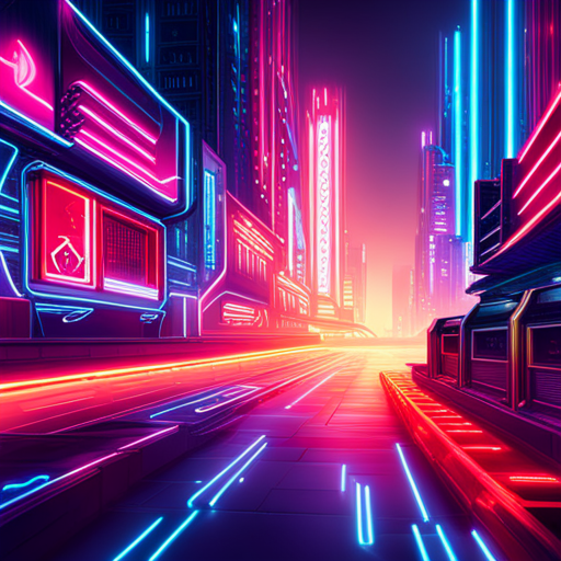 cyberpunk, sci-fi, neon lights, arcade machines, sparks, generative graphics, retro futurism